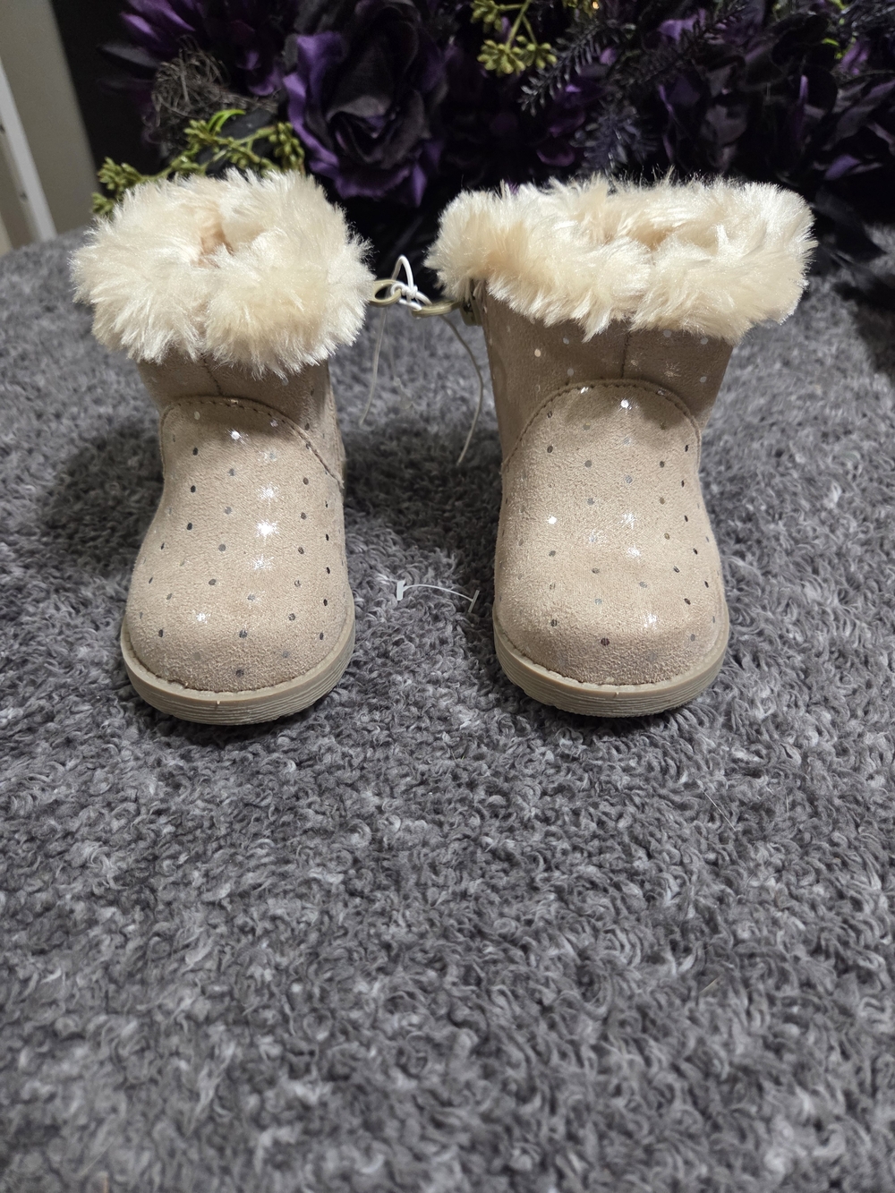 Cat & Jack Tan Faux-Fur Dot Trim Kids Boots